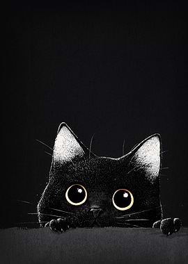 Peeking Black Cat Illustration