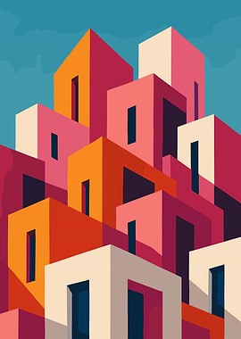 Abstract Colorful Buildings Illustration