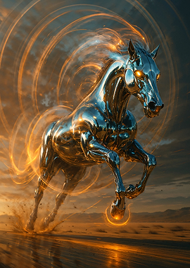 Chrome Horse with Glowing Energy