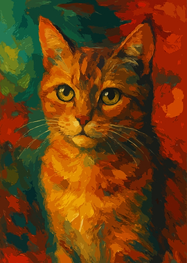 Vibrant Gaze: Abstract Orange Cat