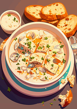 Creamy Seafood Chowder with Bread