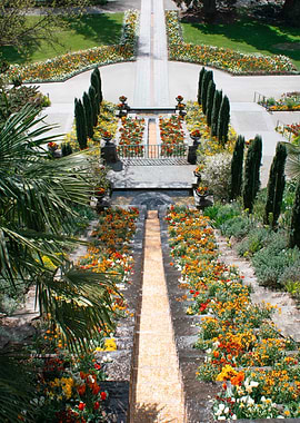 Formal Garden with Flowers and Path