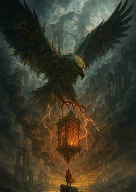 Fantasy Eagle with Lantern and Figure