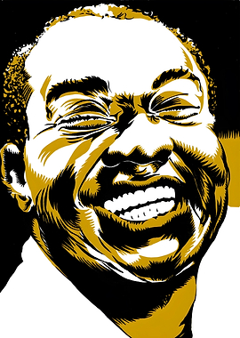 louis armstrong's joyful laughter in graphic art