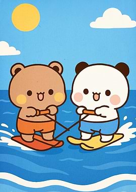 Bears Water Skiing Blue Sea