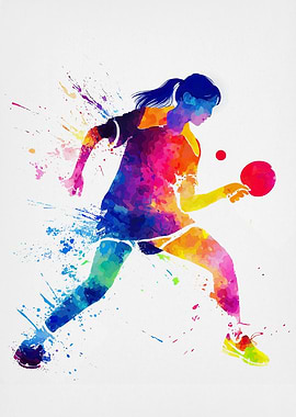 Watercolor Table Tennis Player Illustration