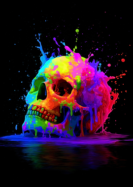 Colorful Skull with Paint Splatters
