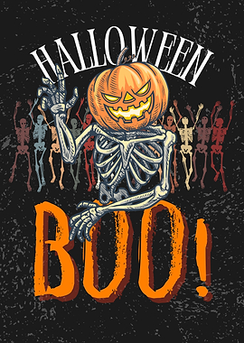Halloween Pumpkin Skeleton Boo!