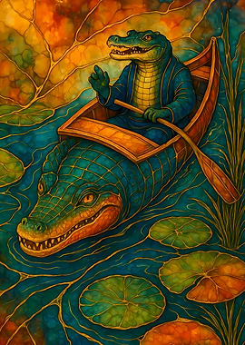 Abstract Fantasy #107 - Alligator in Boat on Alligator