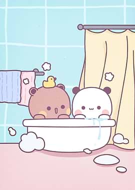 Cute Bears Bathing Cartoon