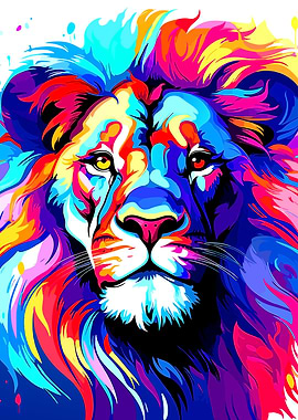 Colorful Lion Portrait