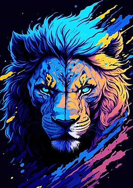 Colorful Lion Portrait