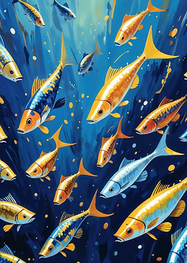 School of Fish in Blue Water