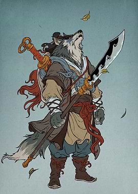 Anthropomorphic Wolf Warrior with Sword