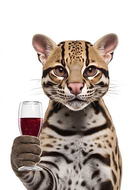 Ocelot with Wine Glass