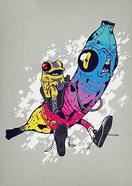 Frog Riding Banana Character Illustration