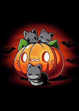 Cute Cats and Halloween Pumpkin