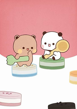 Cartoon Bears Spoons Cakes