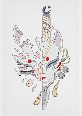 Broken Kitsune Mask with Sword