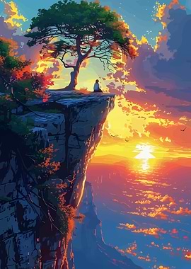 Cliffside Sunset Contemplation