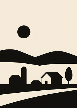 Minimalist Farm Landscape Illustration