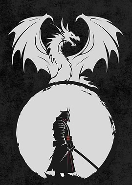 Samurai and Dragon Silhouette Art