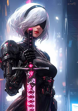 Android Warrior with Glowing Sword