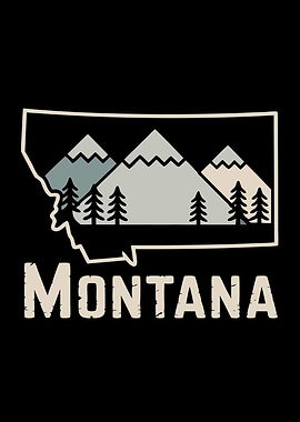 Montana State Outline with Mountain Scene