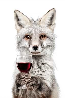 White Fox with Wine Glass Portrait