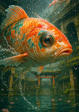 Giant Koi Fish in Japanese Garden