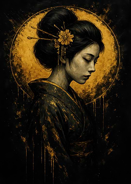 Geisha Portrait with Golden Halo