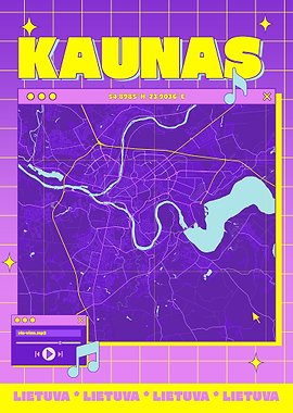 Kaunas Map Art - Retro Aesthetic