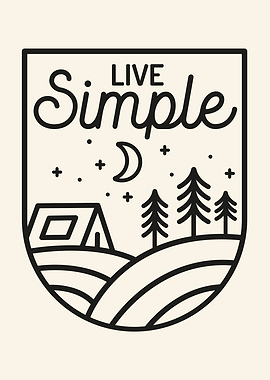 Live Simple Camping Minimalist Line Art