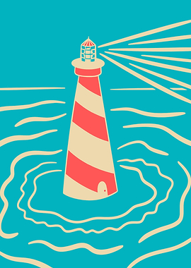 Lighthouse in the Sea Illustration