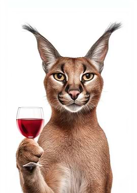 Caracal cat with wine glass