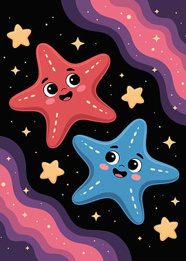 Cartoon Starfish in Space Illustration
