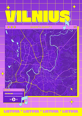 Vilnius Map Retro Aesthetic Poster