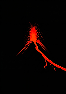 Erupting Volcano Silhouette with Glowing Lava