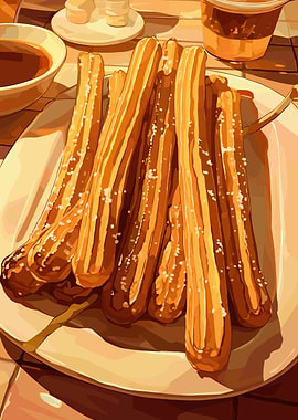 Churros with Chocolate Sauce Illustration