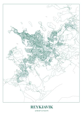 Reykjavik City Map - Minimalist Green
