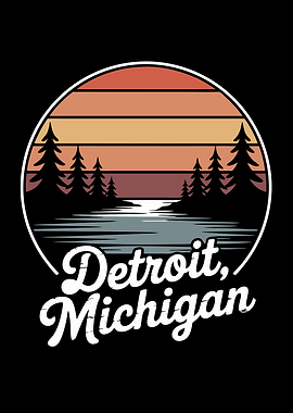 Detroit, Michigan Retro Landscape