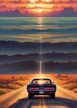 Car on Road to Sunset