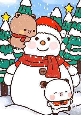 Winter Scene Snowman Bears