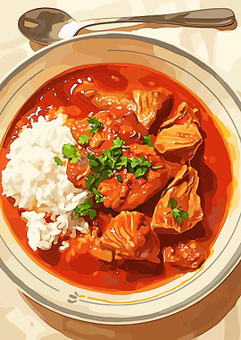 Chicken Stew with Rice and Spoon