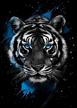 Tiger Portrait with Blue Accents