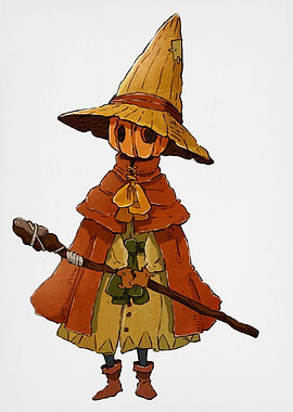Pumpkin-headed character with staff