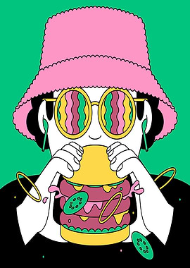 Person eating a burger illustration