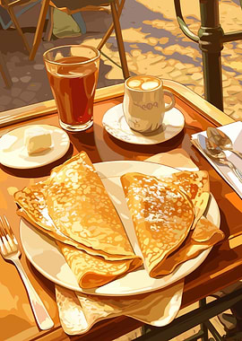 Breakfast Still Life with Crepes and Coffee