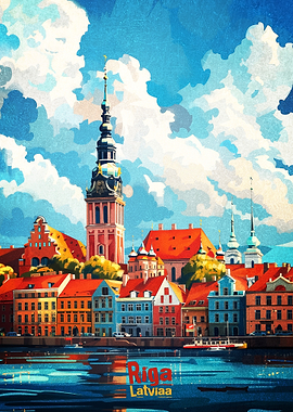 Riga Latvia Cityscape Painting