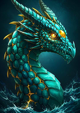 Teal Dragon in the Sea